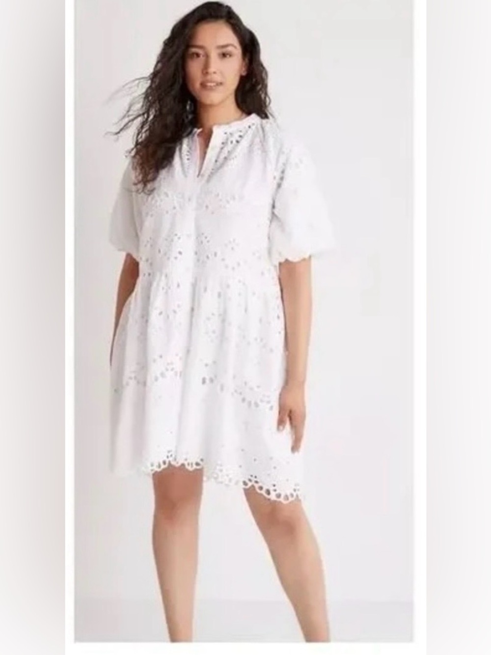 Anthropologie White Eyelet Babydoll Mini Dress